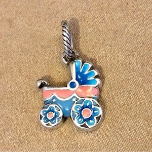 🆕 Brighton Baby Carriage charm Enameled pink and blue baby buggy Retired
